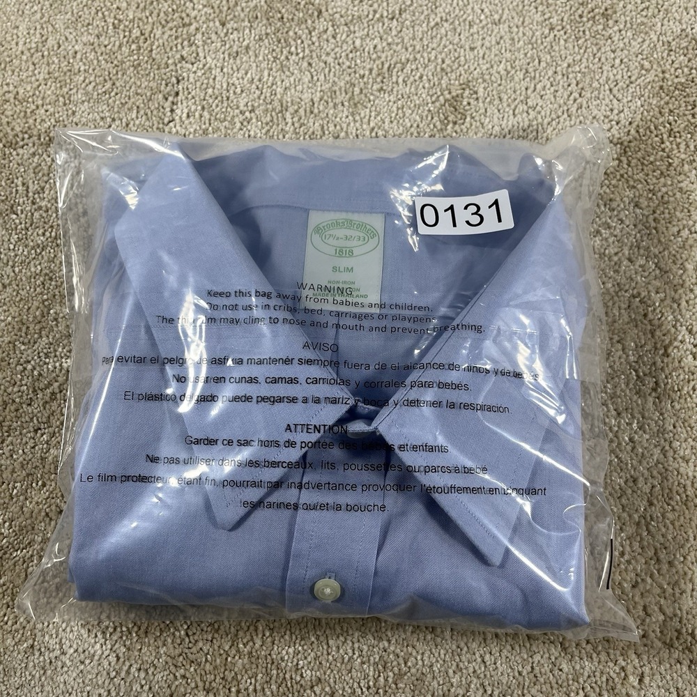 Brooks Brothers Mens Blue Pinpoint Oxford Dress Shirt 17.5-32/33 Slim Fit Office - Picture 10 of 10